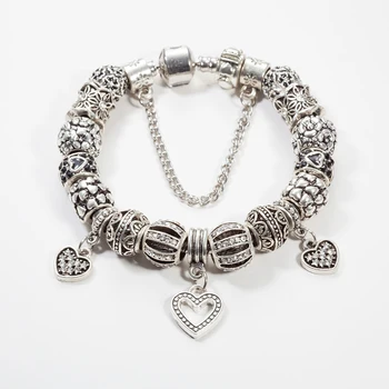 VIOVIA Helt Sølvfarvet Hjerte Armbånd Til Kvinder, Med Blomst Krystal Perler armbånd & Armbånd DIY Smykker B15373