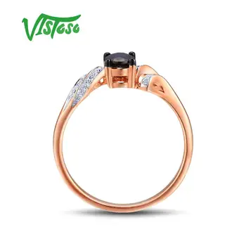 VISTOSO guldringe Til Kvinder Ægte 14K 585 Guld Ring Funklende Diamant Oval Blå Safir Enkle Trendy Fine Smykker