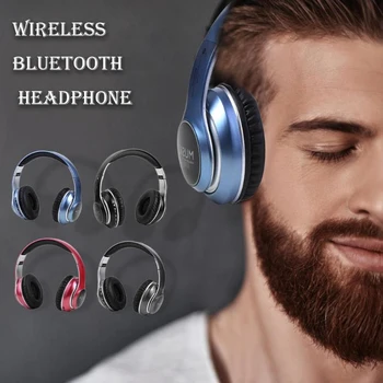 VJ033 Multifunktionelle Opgraderet Bluetooth-5.0 Headset Hovedtelefoner Stereo Trådløse Mikrofon LED FM-Radio, Hovedtelefon