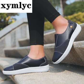 Xymlyc 2020 Nye Mode Kvinder Afslappet Sko i Ægte Læder Behagelig Slip-on Lejligheder Sko Kvinde mokkasiner Flade Loafers Sko