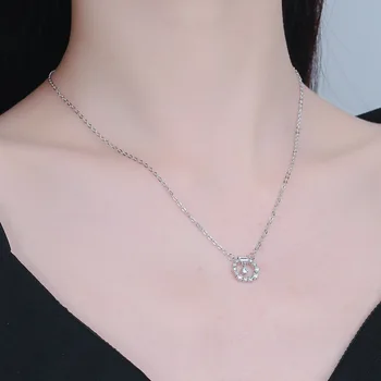 Ægte 925 Sterling Sølv Circcle Halskæde til Kvinder, Kvindelige Unikke Krystal Smykker Hule Drop Zircon Personlighed Gave