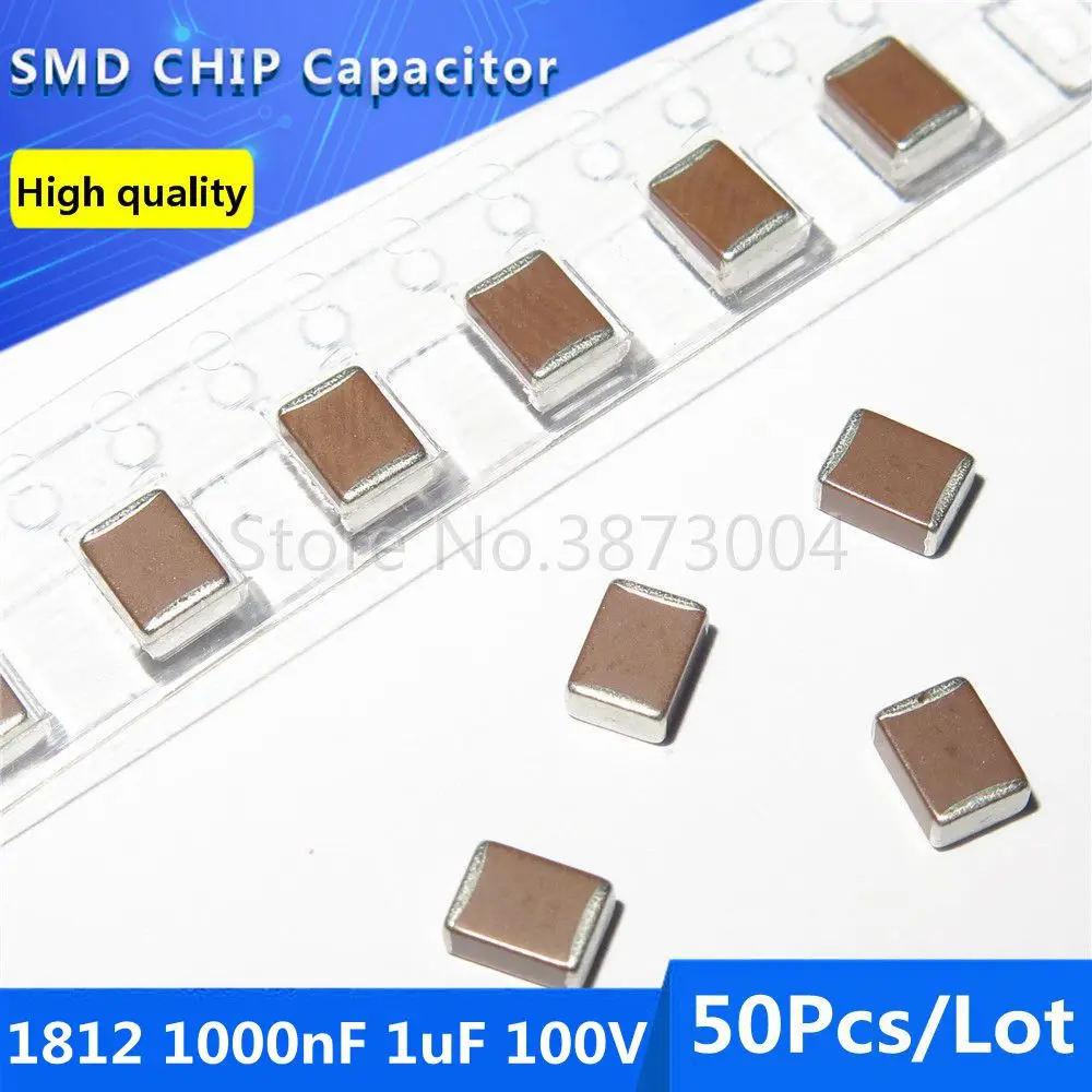 50stk 1812 1000nF 1uF 100V 10% Tyk Film Chip Multilayer Ceramic Capacitor 1