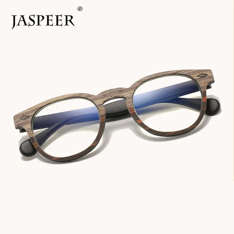 JASPEER Retro Anti Blå Briller til Læsning Kvinder med Dobbelt Anvendelse Vintage Træ-Farve Billeder Runde Mænd Presbyopic Briller +150 +200 2