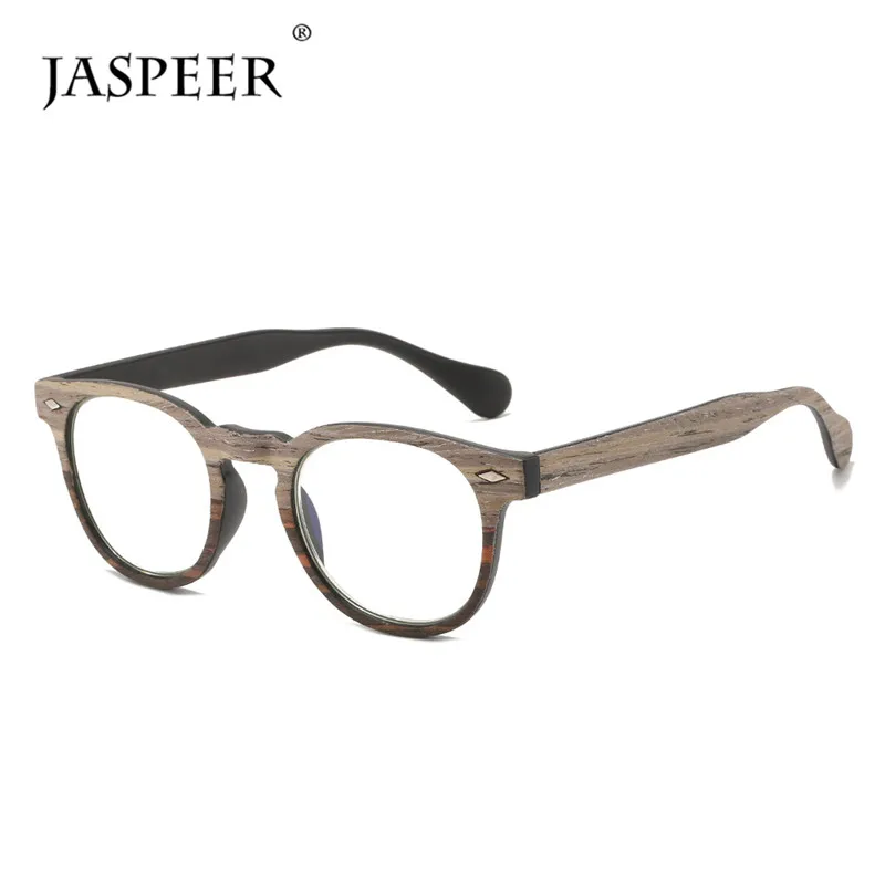 JASPEER Retro Anti Blå Briller til Læsning Kvinder med Dobbelt Anvendelse Vintage Træ-Farve Billeder Runde Mænd Presbyopic Briller +150 +200 3