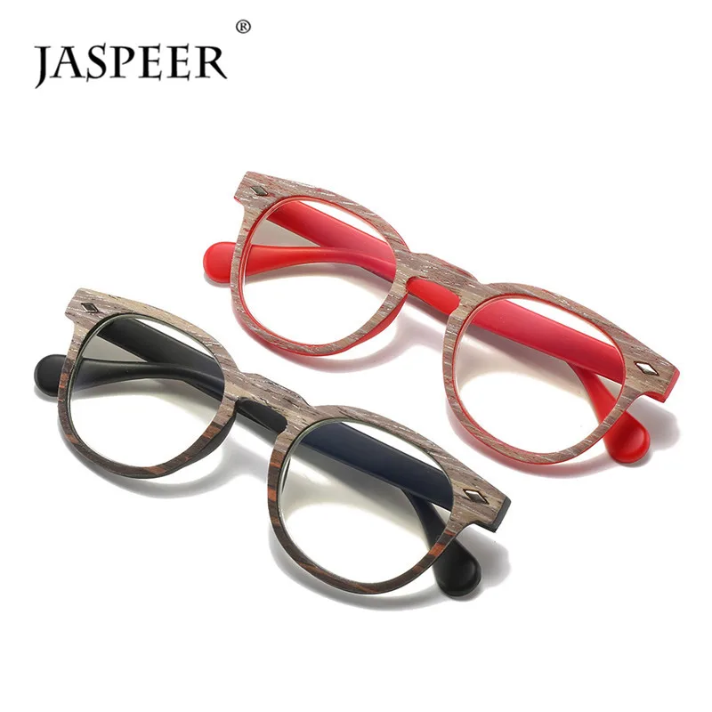 JASPEER Retro Anti Blå Briller til Læsning Kvinder med Dobbelt Anvendelse Vintage Træ-Farve Billeder Runde Mænd Presbyopic Briller +150 +200 4