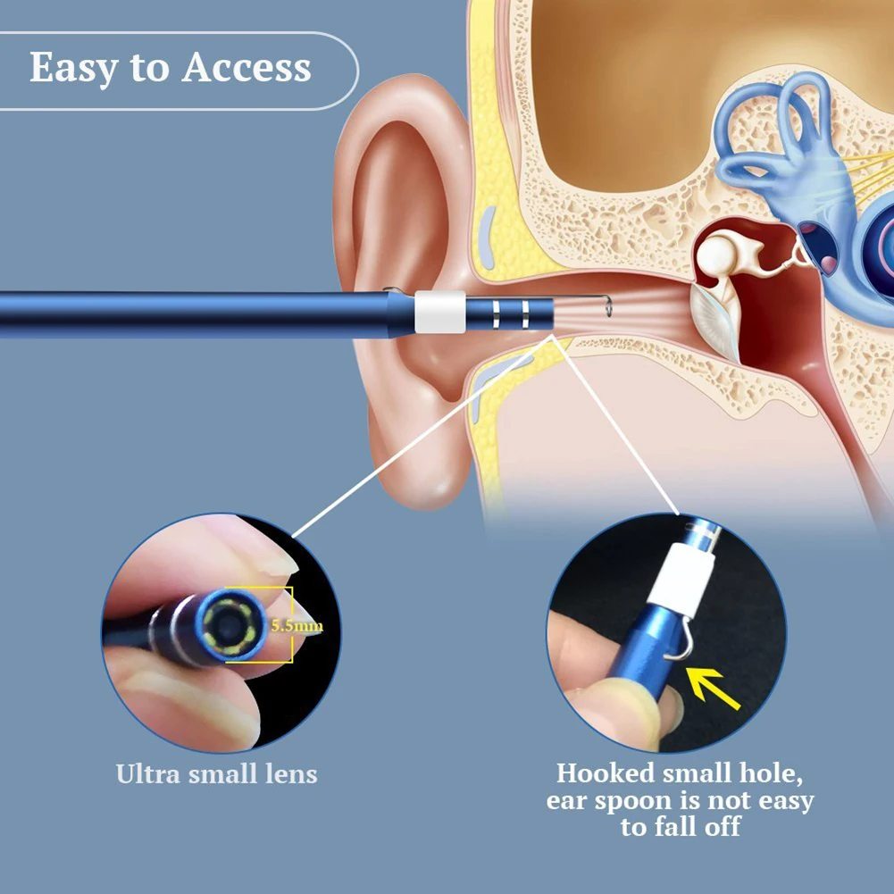In Ear Cleaning Endoscope USB Visual Ear Spoon 5.5mm 0.3MP Mini Camera Android PC Ear pick Otoscope Borescope Tool Health Care 3