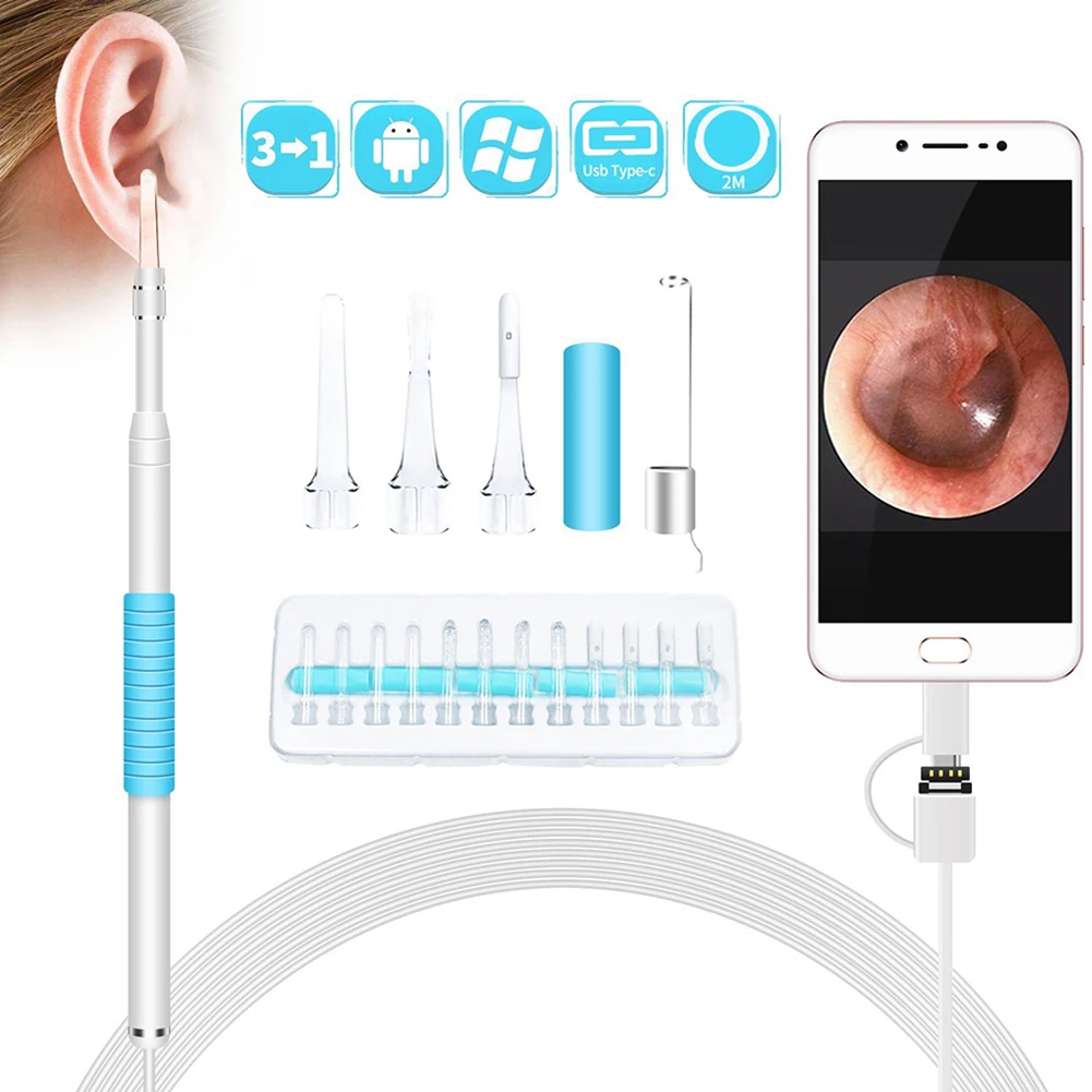 In Ear Cleaning Endoscope USB Visual Ear Spoon 5.5mm 0.3MP Mini Camera Android PC Ear pick Otoscope Borescope Tool Health Care 5