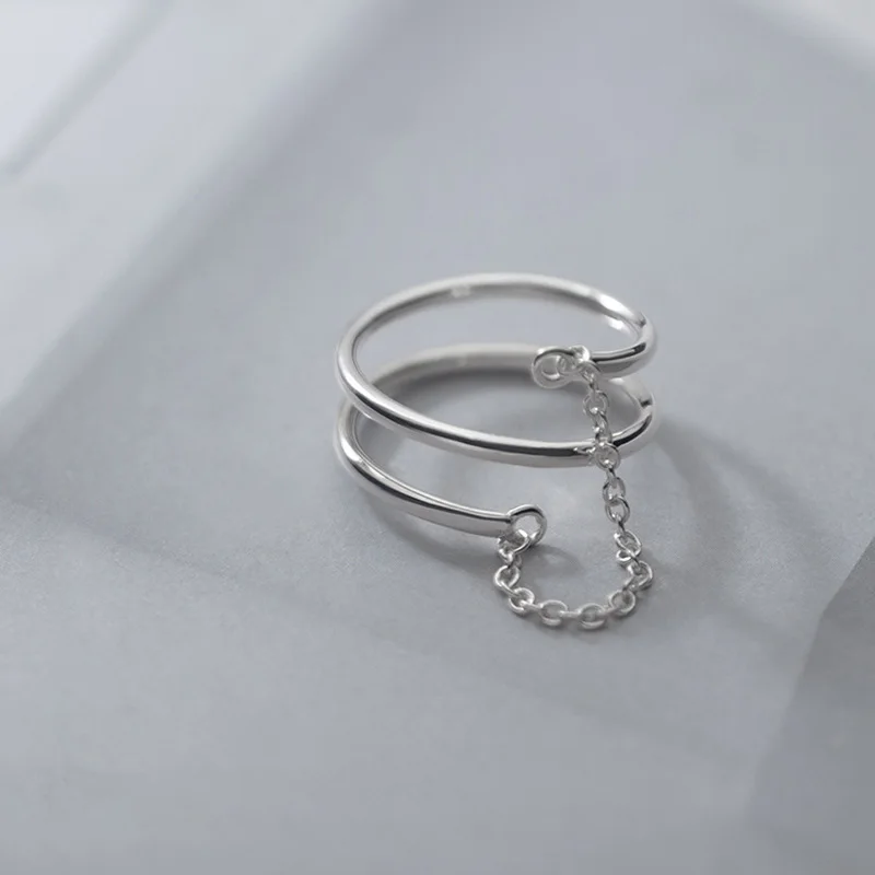 TrustDavis Ægte 925 Sterling Sølv Mode Sød 3 Lag Chiain Åbning Ring For Kvinder bryllupsfest Fine S925 Smykker DB128 0