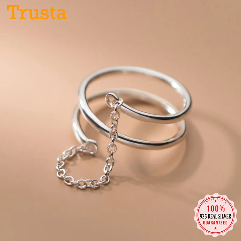 TrustDavis Ægte 925 Sterling Sølv Mode Sød 3 Lag Chiain Åbning Ring For Kvinder bryllupsfest Fine S925 Smykker DB128 2