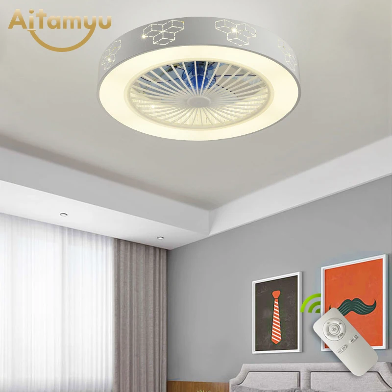 Moderne Enkel Usynlige Loft Ventilator Lys Krystal Dekorative Akryl LED Lghting Dæmpbar Soveværelse kontor Fan Lampe 0