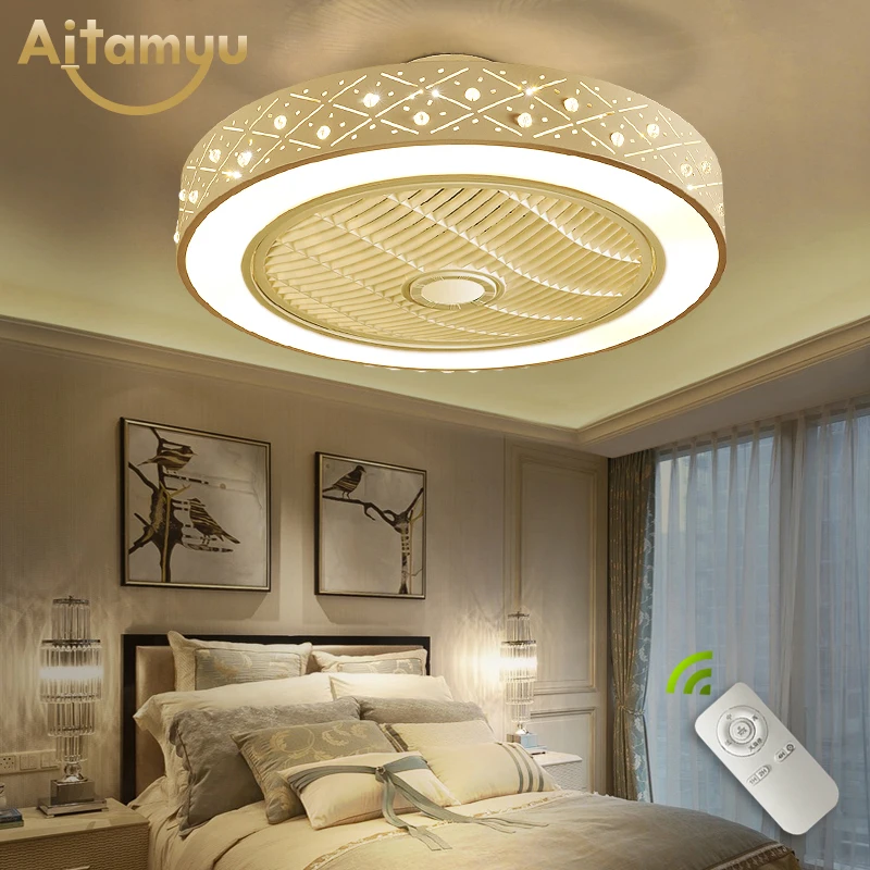 Moderne Enkel Usynlige Loft Ventilator Lys Krystal Dekorative Akryl LED Lghting Dæmpbar Soveværelse kontor Fan Lampe 1