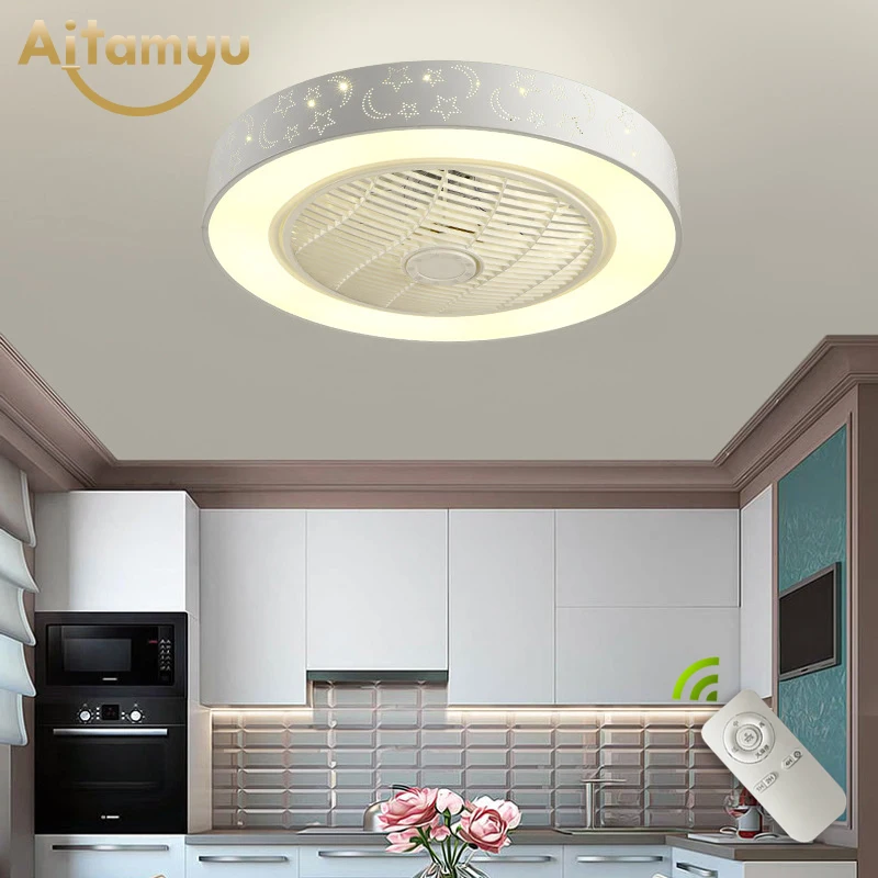 Moderne Enkel Usynlige Loft Ventilator Lys Krystal Dekorative Akryl LED Lghting Dæmpbar Soveværelse kontor Fan Lampe 2