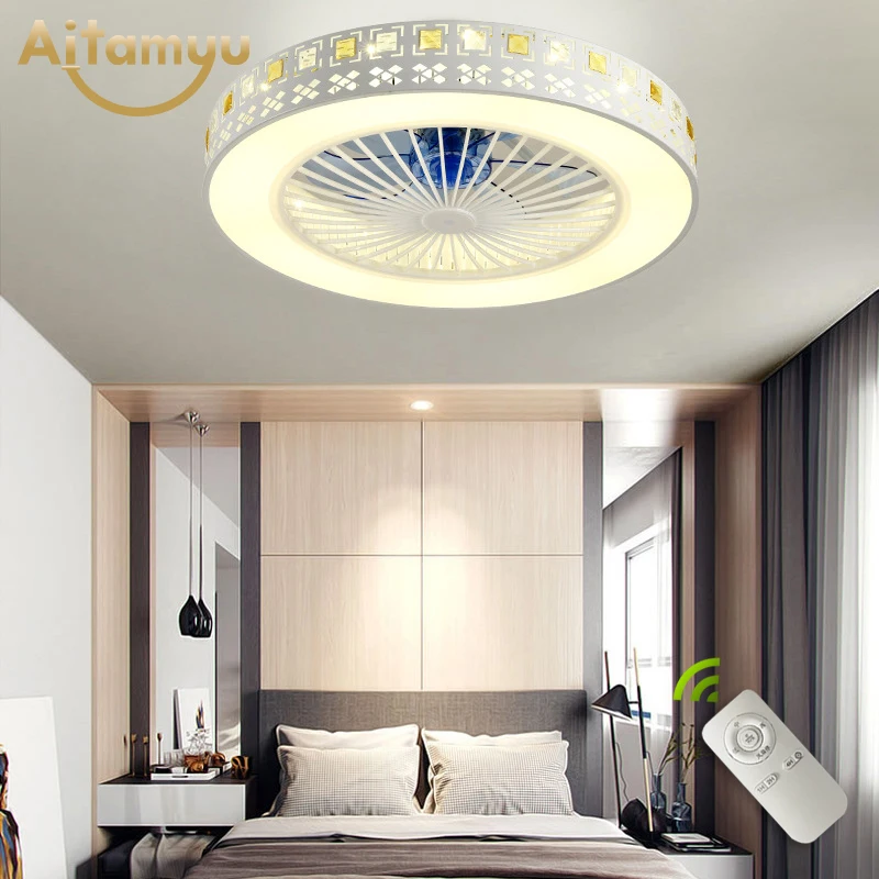 Moderne Enkel Usynlige Loft Ventilator Lys Krystal Dekorative Akryl LED Lghting Dæmpbar Soveværelse kontor Fan Lampe 3