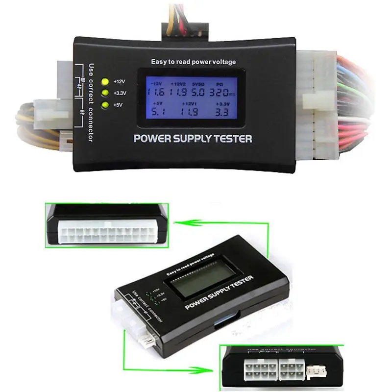 20+4 Pin LCD Strømforsyning Tester for ATX, ITX, BTX, PCI-E, SATA HDD 4