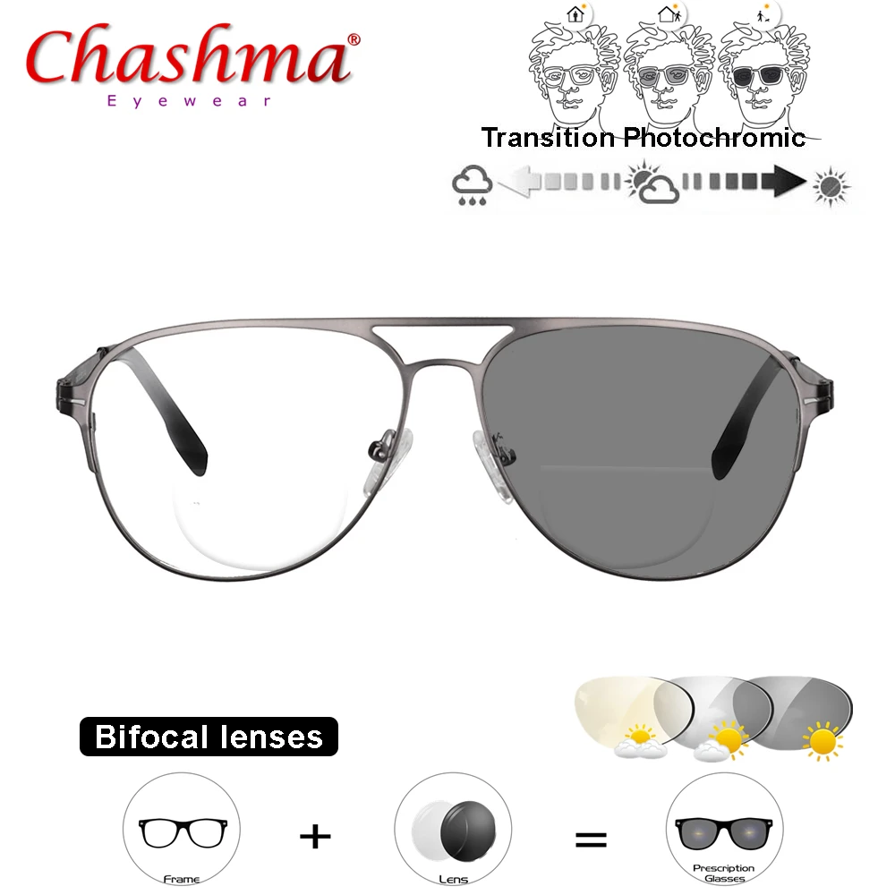 Overgangen Solbriller Fotokromisk Bifokale Briller til Læsning Mænd Optisk Langsynethed Metal Ramme Luftfart briller UV400 5