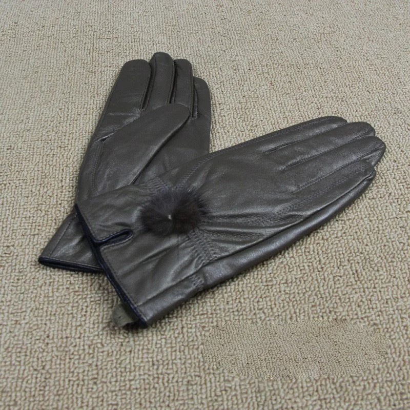 2017 fashion læder kvindelige fåreskind læder handsker handsker vinter varme handsker sort minimalistisk stil kvindelige læder handsker 0