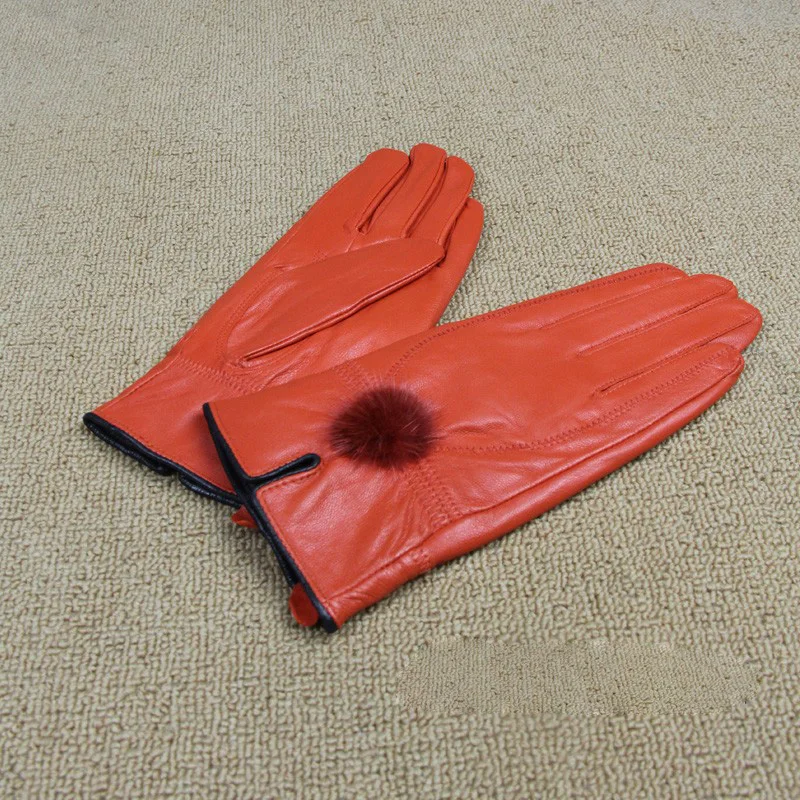 2017 fashion læder kvindelige fåreskind læder handsker handsker vinter varme handsker sort minimalistisk stil kvindelige læder handsker 2
