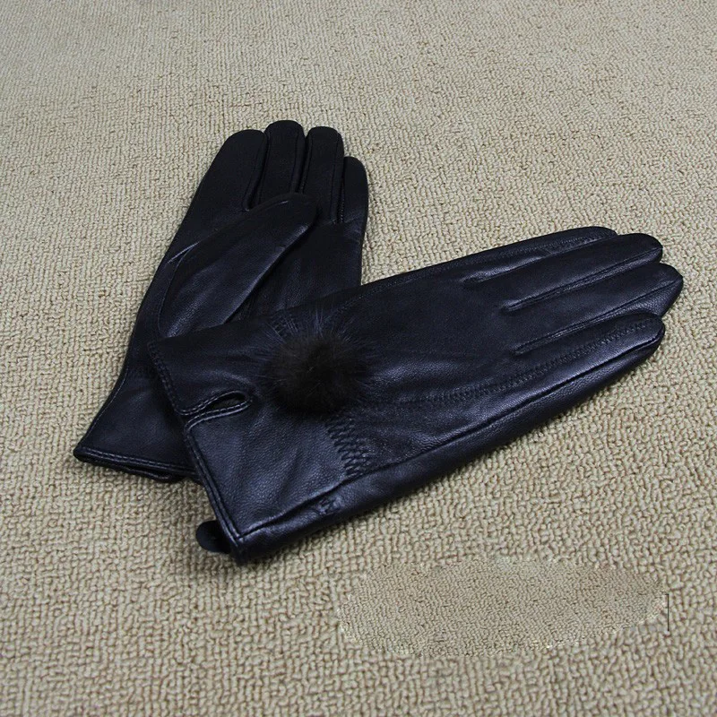 2017 fashion læder kvindelige fåreskind læder handsker handsker vinter varme handsker sort minimalistisk stil kvindelige læder handsker 3