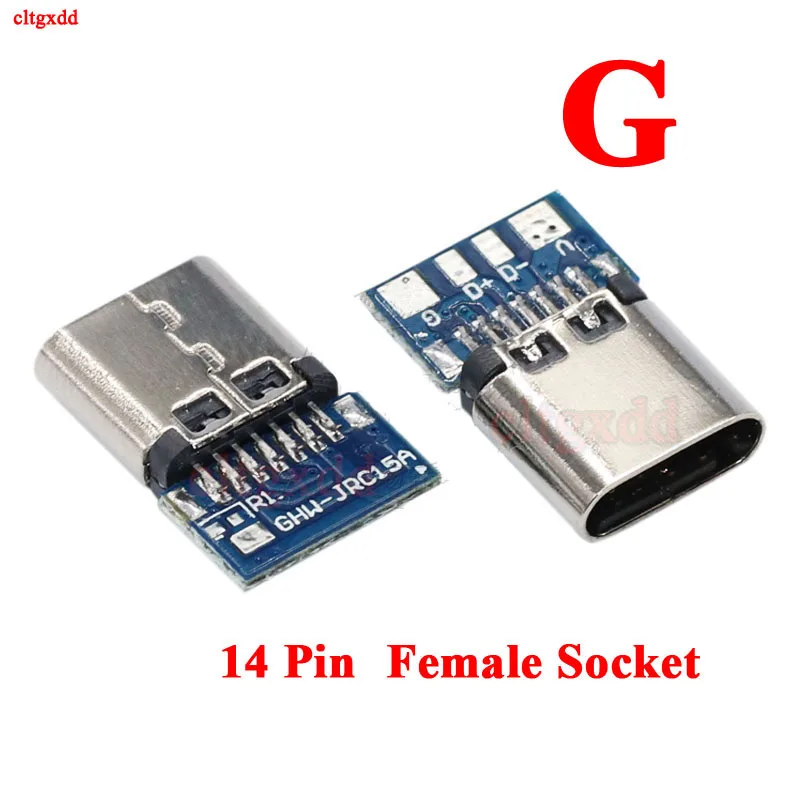 Cltgxdd 20-100pcs Mikro-USB-3.1 Type C-Stik 14 Pin Female Stik beholderen Gennem Huller PCB 180 Lodret Skjold USB-C 3