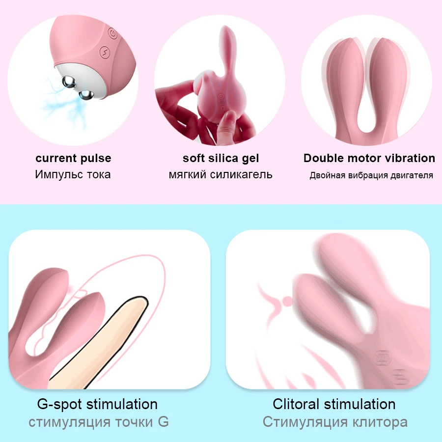 Silikone Rabbit Vibrator Dobbelt-vibrerende stok Vandtæt sexlegetøj Aktuelle Puls Klitoris Brystvorten Stimulator Body Massage 3