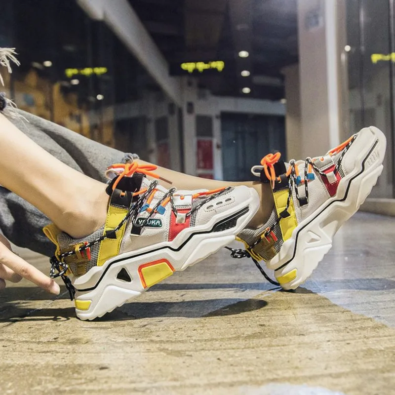 Kvinder Platform Chunky Sneakers 5cm høj lace-up Afslappet Vulcanize Sko luksus Designer Gamle Far kvindelige mode Sneakers 2019 4