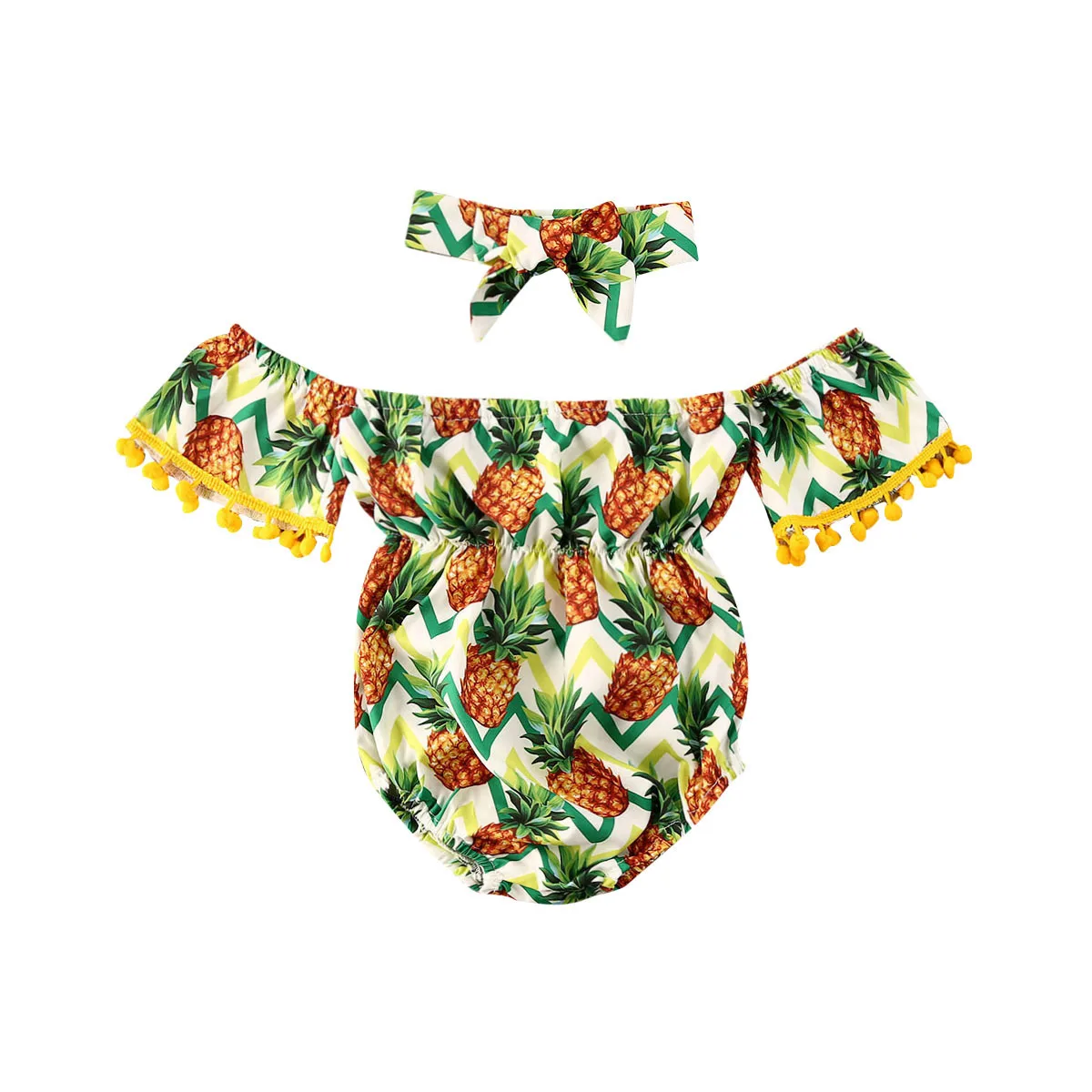 Mode Nyfødte Barn Baby Pige Ananas Print Korte Ærmer Romper Toppe +Pandebånd Sommer Tøj 5