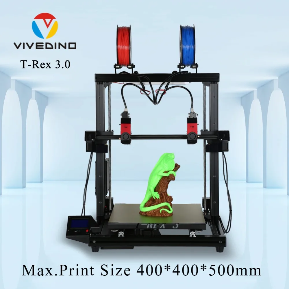 VIVEDINO T-Rex 3+ Hurtigt Samlet 3D-Printer Kit med 400x400x500mm Udskrivning Størrelse Laser Printer 3