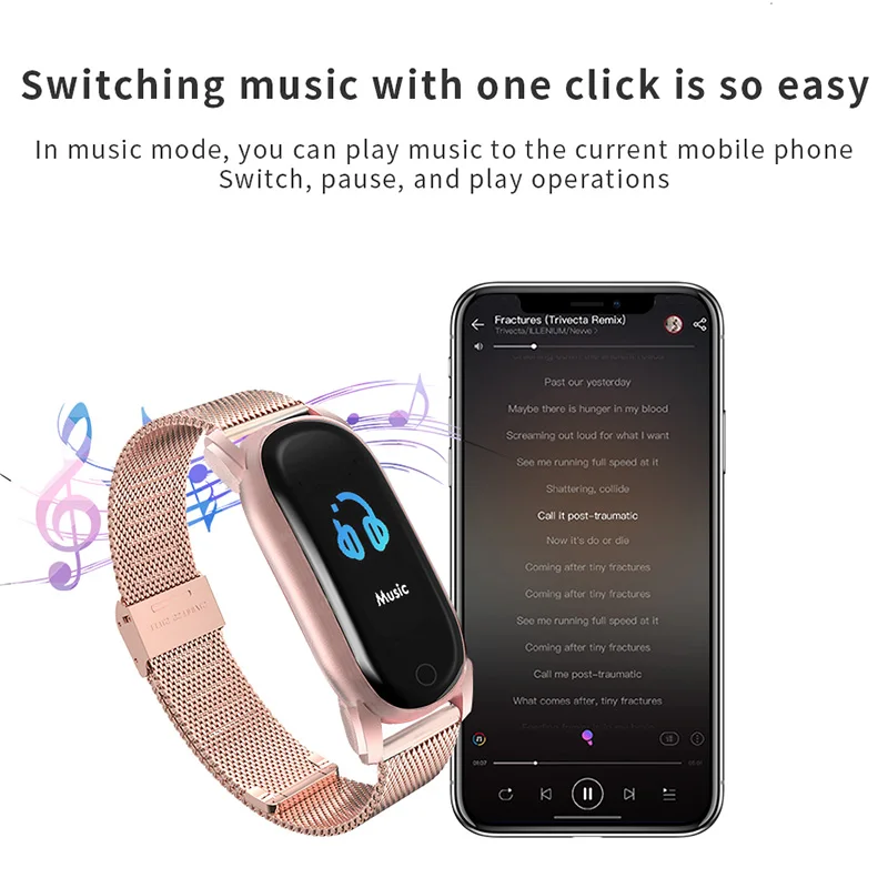 Smart Armbånd YH6 Mænd Kvinder Bluetooth-Band-puls, Ilt Blodtryk Sove Fitness Tracker Ur, Sport Musik Smartwatch 4