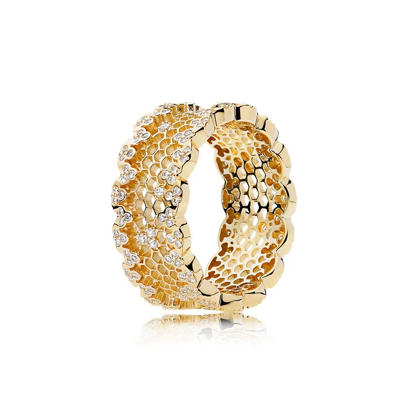 LouLeur 925 sterling sølv honeycomb ringe, guld farve zircon mode 925 sølv ringe for kvinder bryllup smykker til charms 3