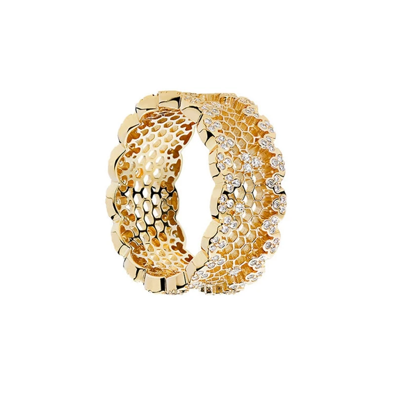 LouLeur 925 sterling sølv honeycomb ringe, guld farve zircon mode 925 sølv ringe for kvinder bryllup smykker til charms 4