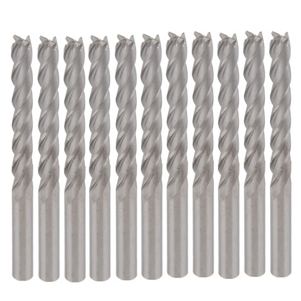 PVC Hårdmetal CNC-4 Fløjte Spiral Smule endefræsere Cutter 3.175 x 22mm Pakke med 10 1