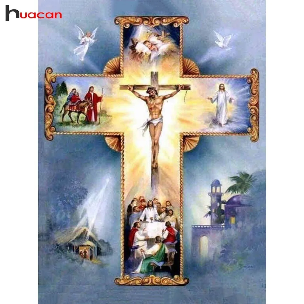 Huacan Krucifiks Diamant Broderi Fuld Square Bor DIY 5D Diamant Maleri Religion Jesus Mosaik Håndværk Kits kirkeudsmykninger 4