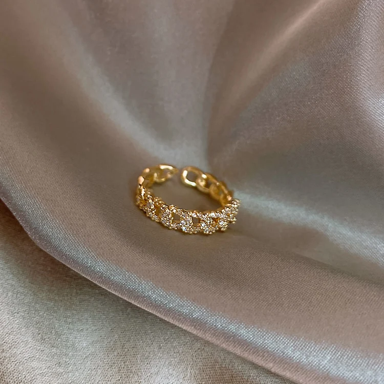 Koreansk mode smykker udsøgt kobber indlagt zircon hule twisted ring elegante kvinder bryllupsfest åbning justerbar ring 1