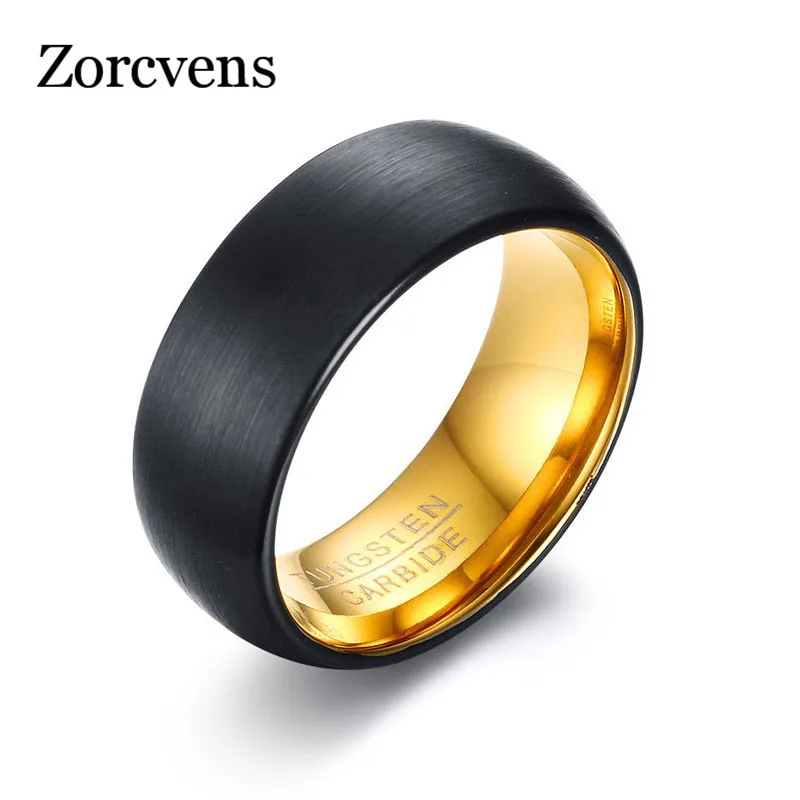 Modyle Guld Farve 8mm Sort Tungsten Ringe til Mænd, Bryllup Smykker 1