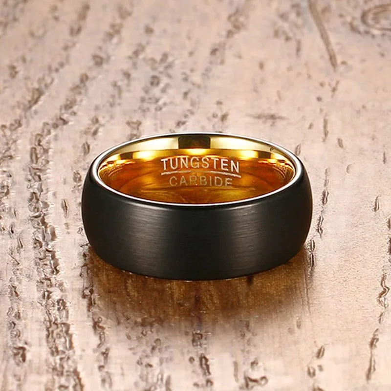 Modyle Guld Farve 8mm Sort Tungsten Ringe til Mænd, Bryllup Smykker 3