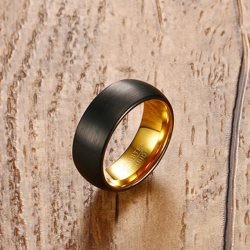 Modyle Guld Farve 8mm Sort Tungsten Ringe til Mænd, Bryllup Smykker 4