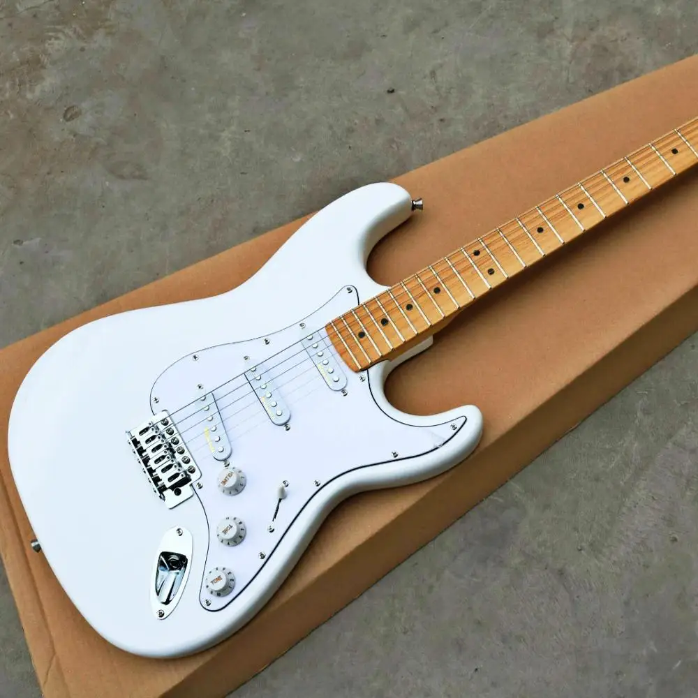 Høj kvalitet FDST-1006 hvid farve solid body med hvide pickguard ahorn gribebræt elektrisk guitar, Gratis fragt 3