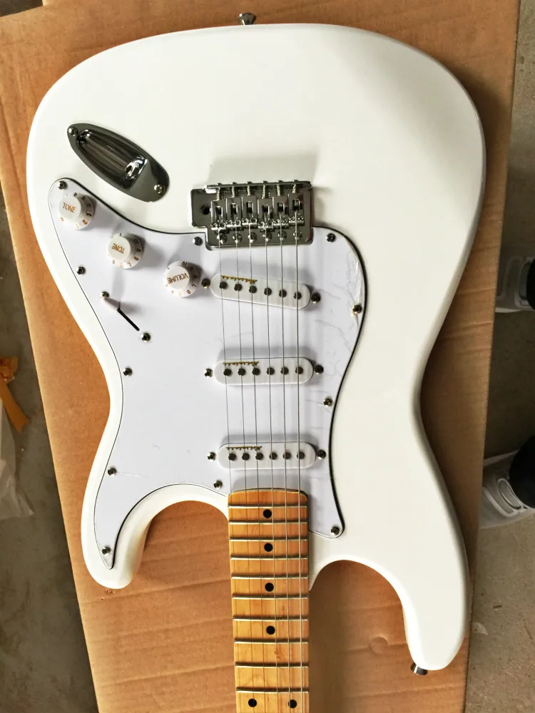 Høj kvalitet FDST-1006 hvid farve solid body med hvide pickguard ahorn gribebræt elektrisk guitar, Gratis fragt 4
