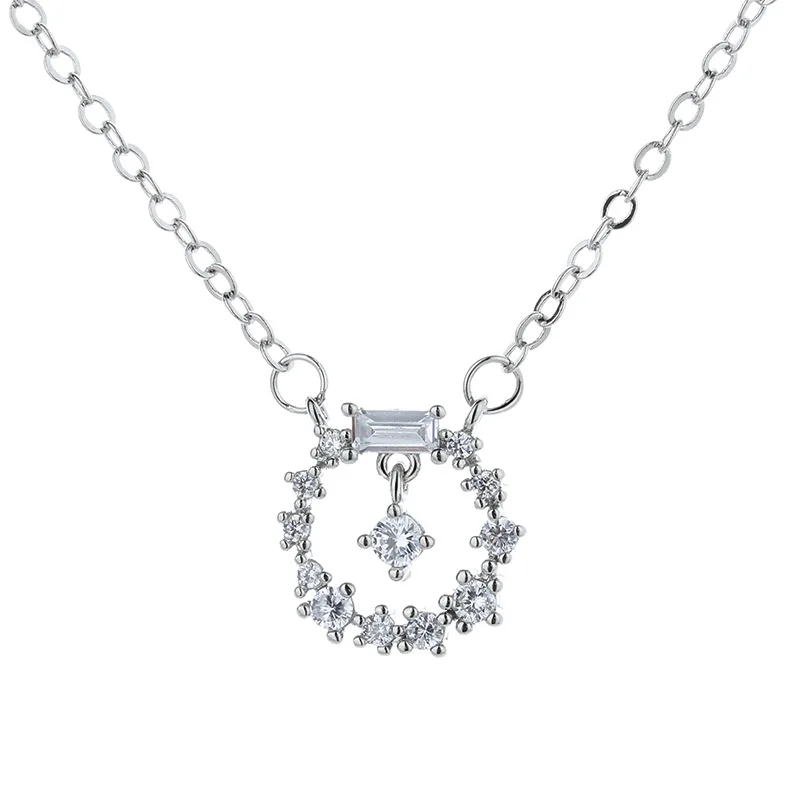 Ægte 925 Sterling Sølv Circcle Halskæde til Kvinder, Kvindelige Unikke Krystal Smykker Hule Drop Zircon Personlighed Gave 1