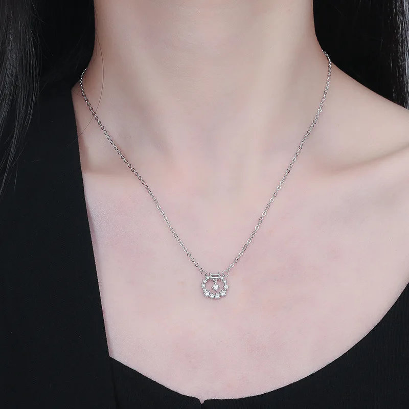 Ægte 925 Sterling Sølv Circcle Halskæde til Kvinder, Kvindelige Unikke Krystal Smykker Hule Drop Zircon Personlighed Gave 4