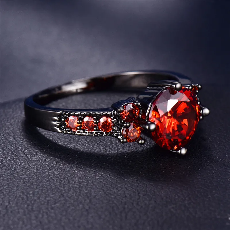 Simple Mode Runde Røde Zircon forlovelsesringe For Kvinder Fine Smykker, Vintage Fashion Sort Guld CZ Sten Ring Joker Smykker 1