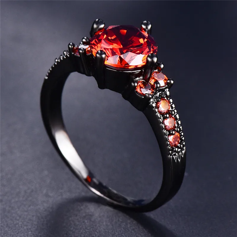 Simple Mode Runde Røde Zircon forlovelsesringe For Kvinder Fine Smykker, Vintage Fashion Sort Guld CZ Sten Ring Joker Smykker 2