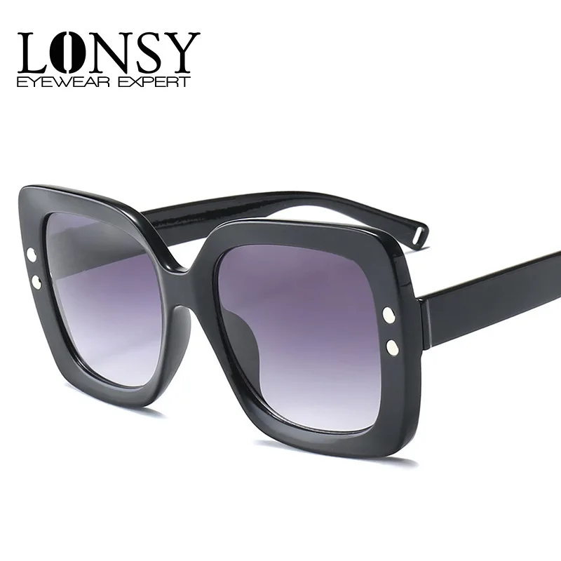 LONSY Mode Oversize Square Solbriller Kvinder Brand Designer Vintage Spejl Kvindelige solbriller UV400 Sol Briller DF5708 3