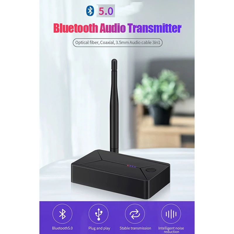 Bluetooth-5.0-Senderen Coaxial Optical Fiber SPDIF-Adapter 3,5 mm AUX Stereo Hifi Trådløse til TV-PC-Hovedtelefon 0