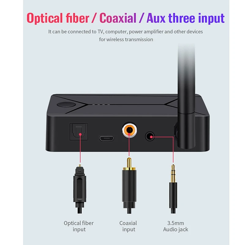 Bluetooth-5.0-Senderen Coaxial Optical Fiber SPDIF-Adapter 3,5 mm AUX Stereo Hifi Trådløse til TV-PC-Hovedtelefon 2