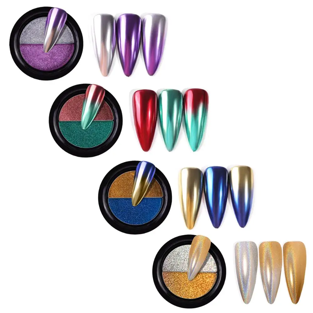 8 Farve Kits Spejl Søm Glitter Chrome-Metallic Søm Pulver Dual Color Dip Pigment Holographics Støv Manicure Art Dekoration 5