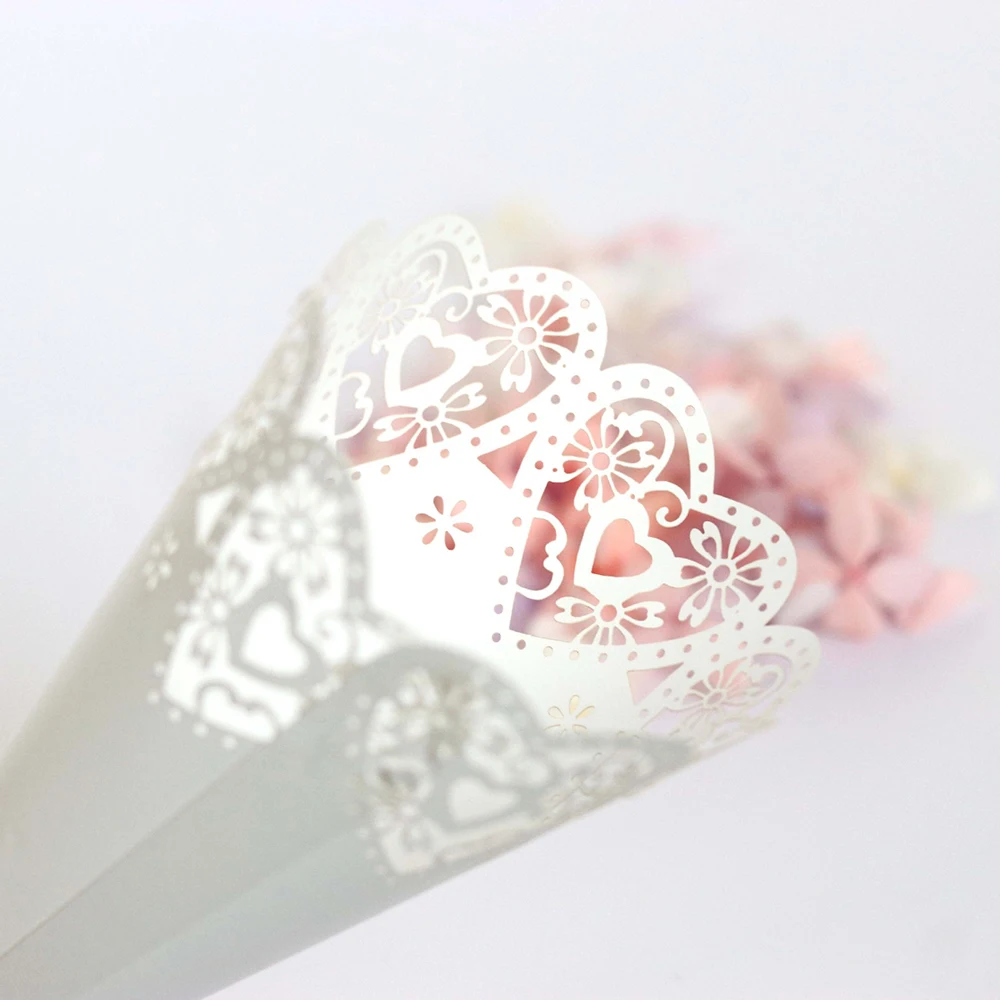 2019 50STK/Sæt Romantisk Bryllup til Valentinsdag Papir Blomst Rør Hule Elsker Blonder Konfetti Kegle Papir Kop Gave Emballage, Papir 5