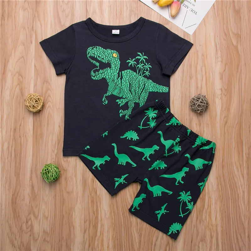2020 Toddler Dreng Sommeren Dinosaur Priting Toppe, T-shirt, Korte Bukser To-delt Sæt med Top Og Shorts Sommeren Afslappet Drenge Tøj 1