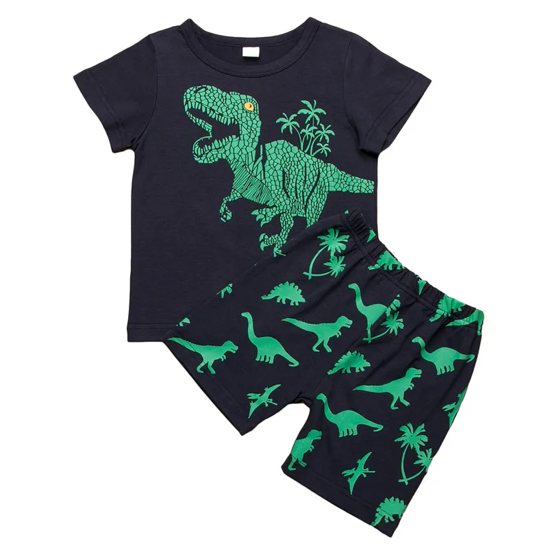 2020 Toddler Dreng Sommeren Dinosaur Priting Toppe, T-shirt, Korte Bukser To-delt Sæt med Top Og Shorts Sommeren Afslappet Drenge Tøj 2