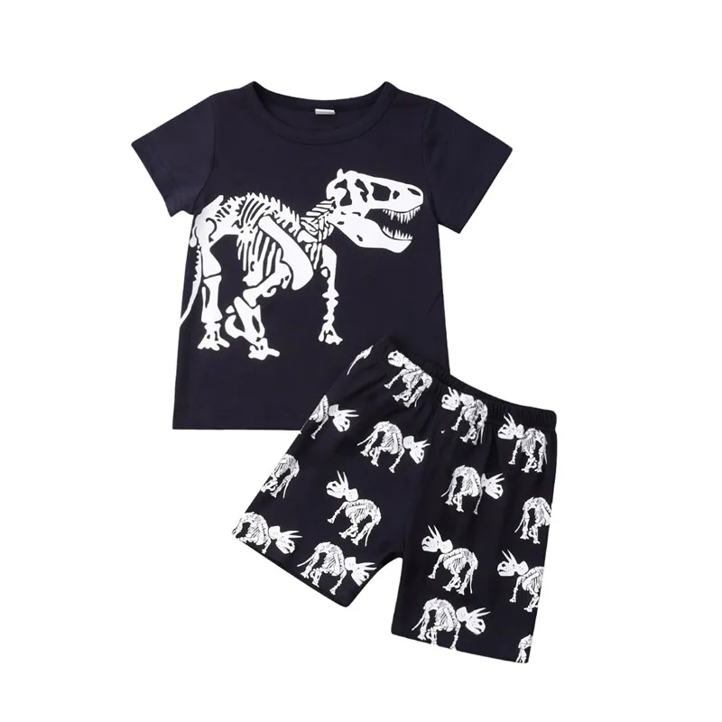 2020 Toddler Dreng Sommeren Dinosaur Priting Toppe, T-shirt, Korte Bukser To-delt Sæt med Top Og Shorts Sommeren Afslappet Drenge Tøj 3